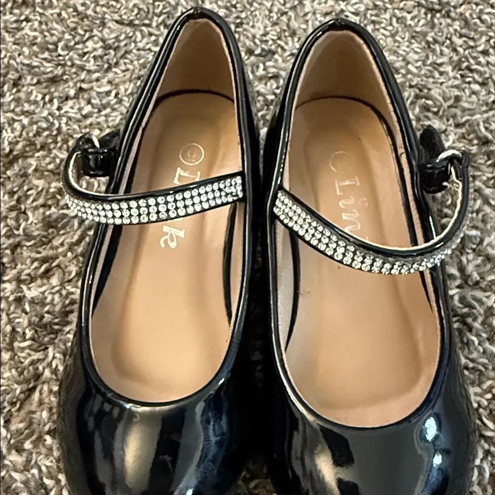 Shiny Black Toddler Dress Shoes with Rhinestone Strap